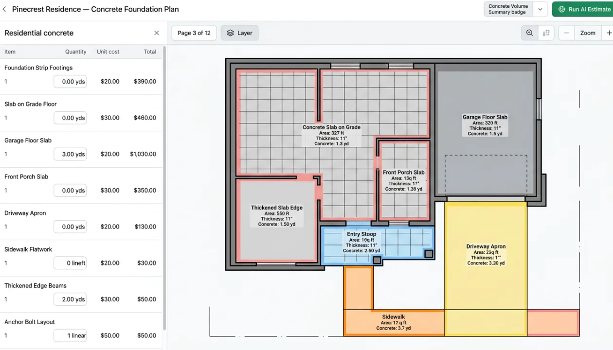 AI Assisted Concrete Takeoff Software for Residential