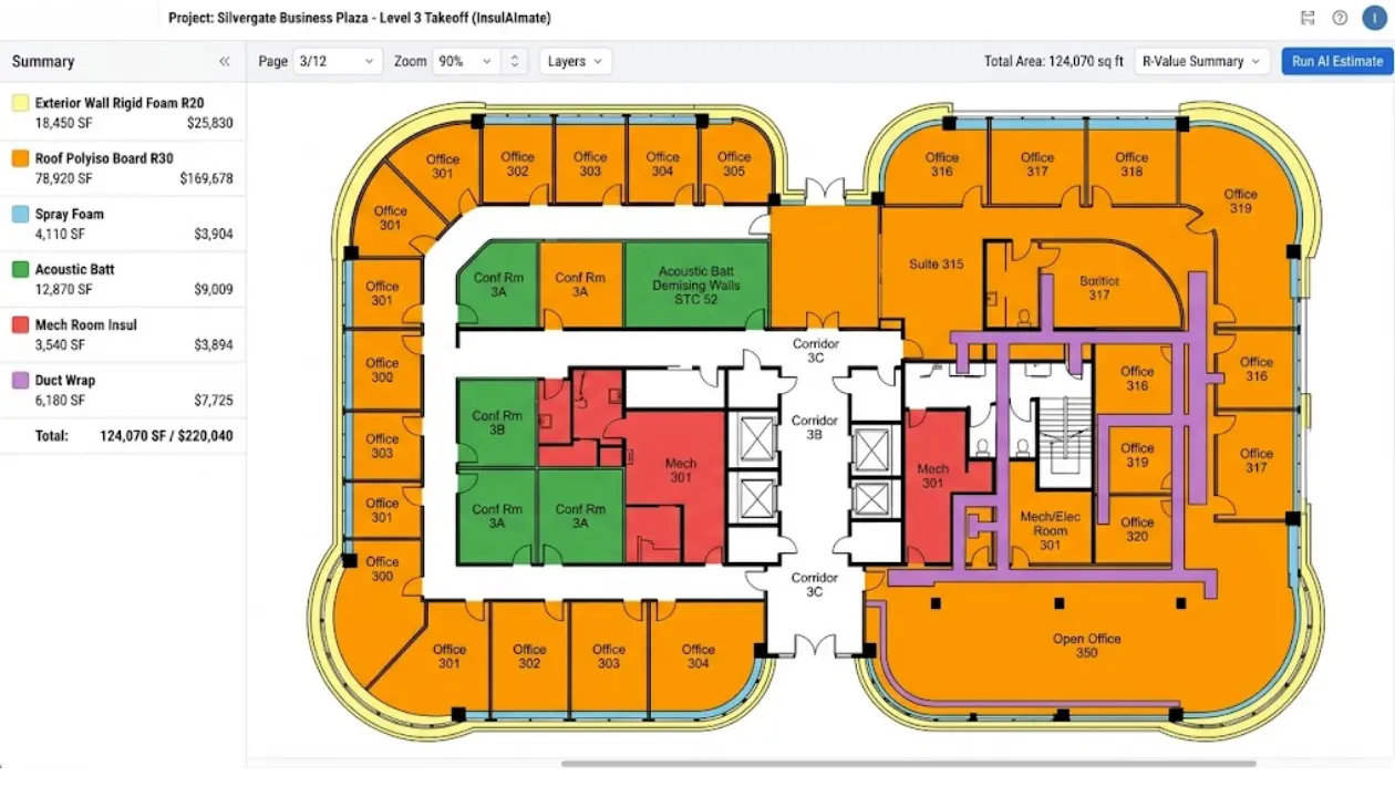 AI Insulation Takeoff Software for Commercial Office