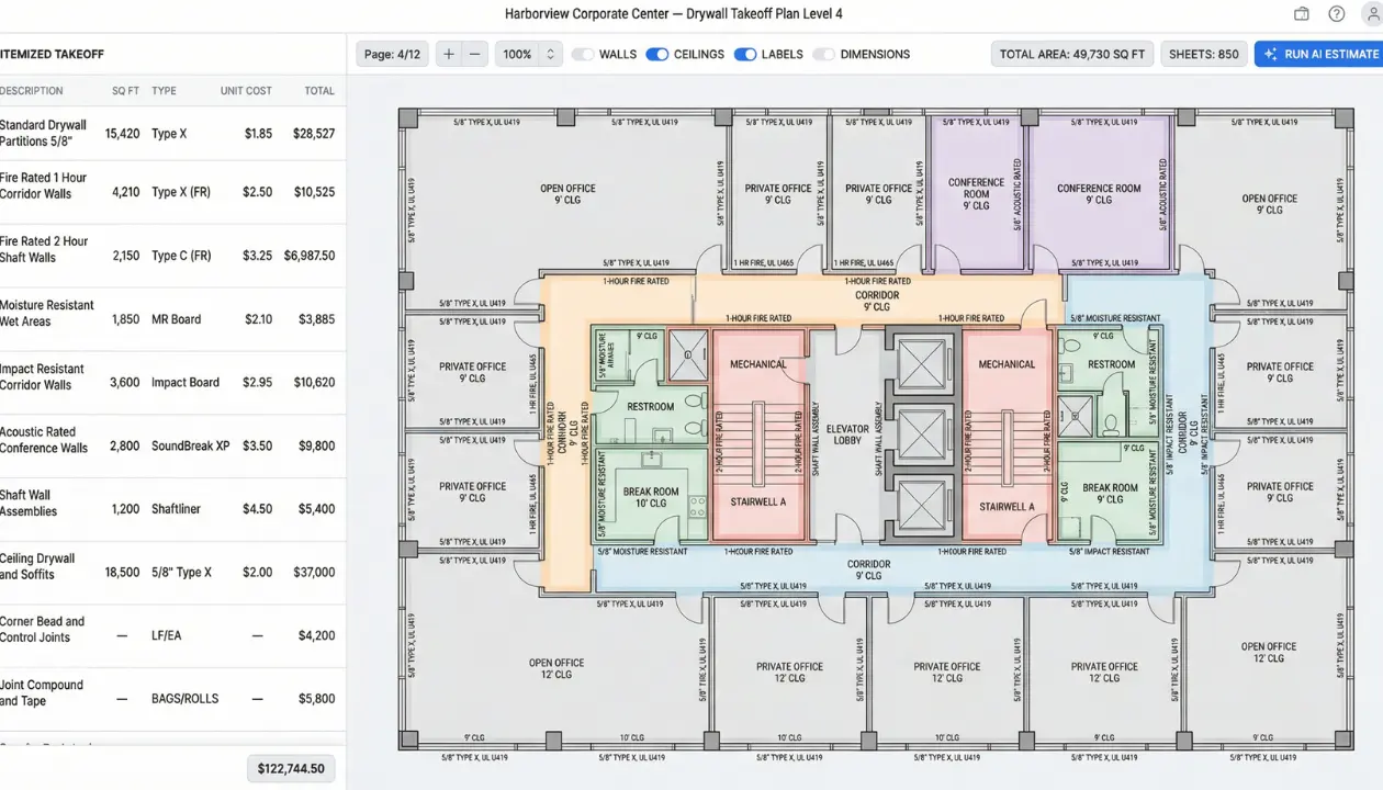 AI Powered Drywall Takeoff Software for Commercial Area