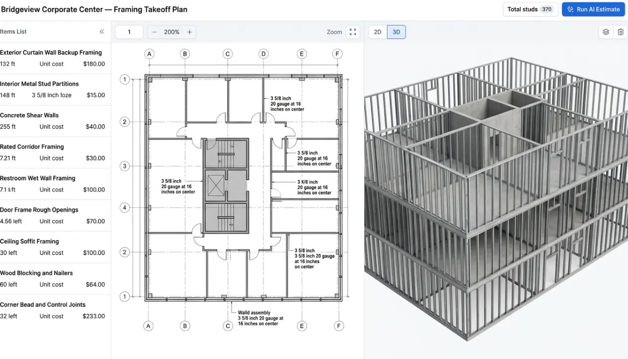 Precise AI Framing Takeoff Software for Offices