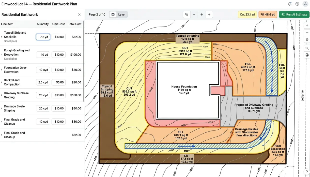 Residential AI Earthwork Estimating Software